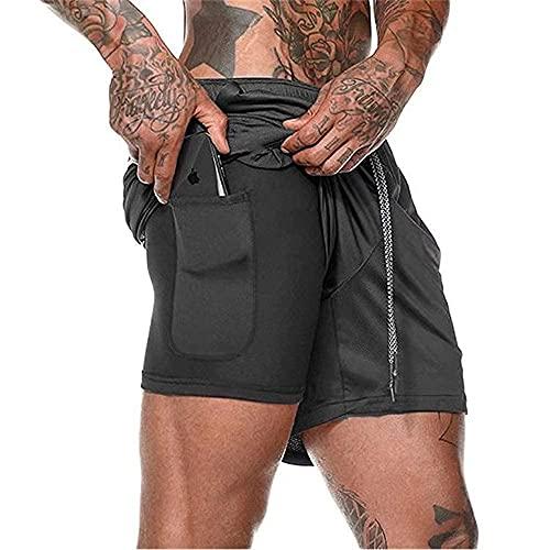XDSP Pantaloncini Sportivi da Uomo, 2 in 1 Sport e Allenamento Fitness Shorts Jogging, Pantaloncini Asciugatura Veloce(Nero,M)
