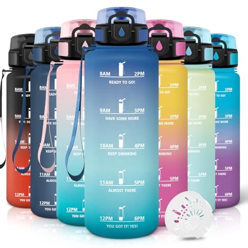 Motswedi Borraccia 1,5 litri, Riutilizzabile, Borraccia Motivazionale, a Prova di Perdite, Bottiglia Acqua, Senza BPA, Borracce, per Sport, Ciclismo, Palestra, Ufficio, Running, Blu Verde
