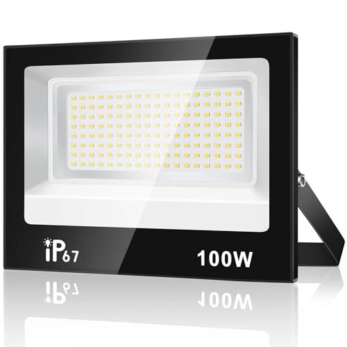 URTBST 100W Faretto Led da Esterno,10000LM Faretti LED Esterno,7000K Bianca Fredda Faro LED Esterno,IP67 Impermeabile Super Luminoso Faretti LED per Giardino,Cortile,Garage,Patio