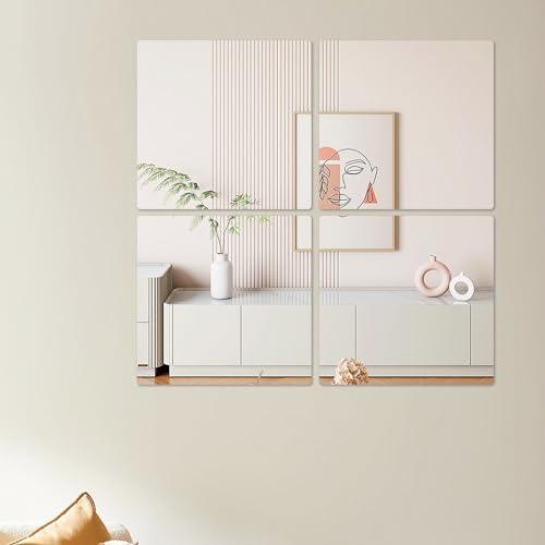 Hode 4 Pezzi Specchio Adesivo da Parete Muro, Flessibile Specchi Adesivi Acrilico per Decorazioni Armadio Palestra Murali Casa (20 x 20 cm Non Vetro)