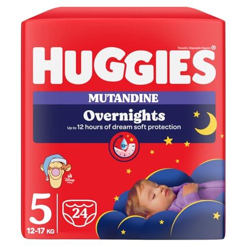 Huggies Overnight Pannolini Notte Bambino, Taglia 5 (12-17 Kg), Pannolini Assorbenti per la Notte, Design Disney, Confezione da 24 mutandine