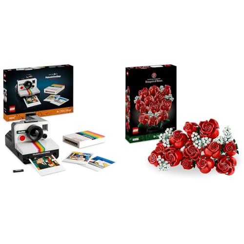 LEGO Ideas Fotocamera Polaroid OneStep SX-70 Kit Vintage per Adulti & Icons Bouquet di Rose, Set di Fiori Finti da Costruire, Hobby Creativi, Decorazione per Casa