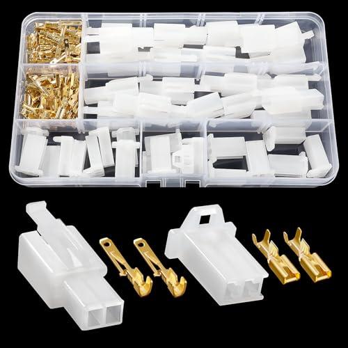 YIXISI 120 Pezzi 2.8mm Kit di Connettori Elettrici per Auto, 2 Pin Kit Connettore e Terminali da Crimpare, Connettori per Cavi Elettrici per Automobili, per Auto e Moto (Bianco)