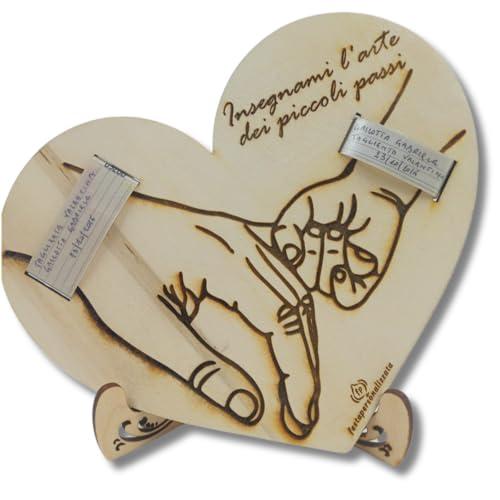 Decorazione Quadro in Legno con Braccialetti Nascita Bambino o Bambina | Grandezza 23x19cm | Legno di Pioppo | Inciso a Laser | Spazio per Braccialetto Mamma e Figlio | Con Cavalletto