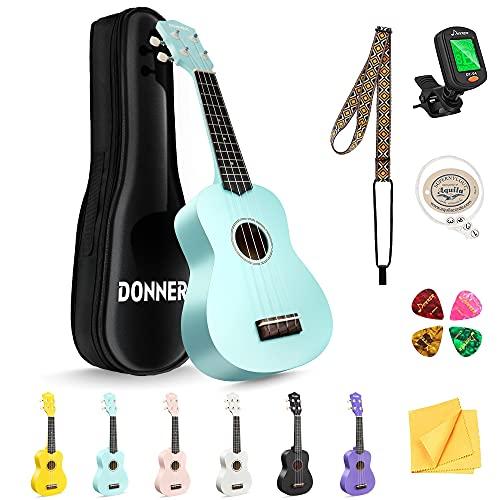 Donner Ukulele soprano per principianti adulti ukelele con cinturino online gratuito per lezioni cinturino sintonizzatore stringa, DMU-01 21 pollici opaco ukalee Bundle Kit Macaron Series-Menta Verde
