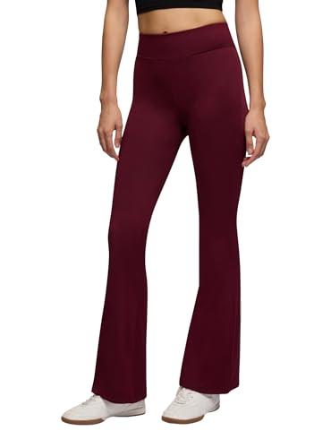TERRANOVA Leggings Donna a Zampa – Flared, Vita Alta Elasticizzata, Tinta Unita, vestibilità Regular, Casual – Bordeaux – S