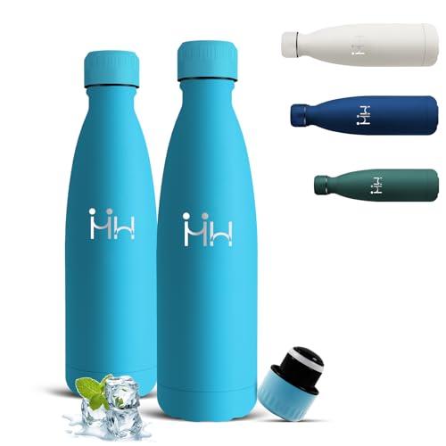 Mujigaga Borraccia Termica, Borraccia 500 ml, Senza BPA, Senza Perdite, Borracce Acciaio Inox, Mantiene Caldo per 12 Ore/Freddo 24 Ore, Borracce per Scuole, Viaggio, Palestra, Sport