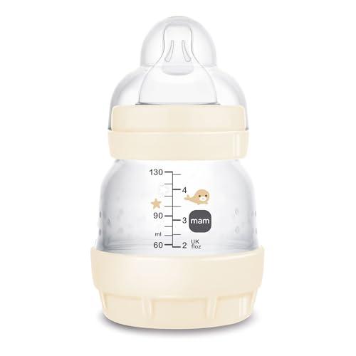 MAM Biberon Easy Start 130 ml, Biberon anticolica per allattamento misto che riduce le bolle d'aria e il rischio di coliche, Accessori neonati autosterilizzanti e con tettarella misura 1, Neutro