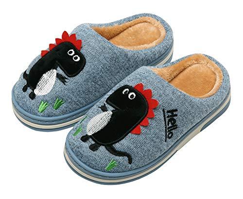 INMINPIN Inverno Pantofole da Casa Bambini Caldo Peluche Pantofola da Invernali Carino Dinosauro Comode Ciabatte Interne di Cotone per Ragazze Ragazzi,Blue,32/33 EU = Fabbricante 34/35