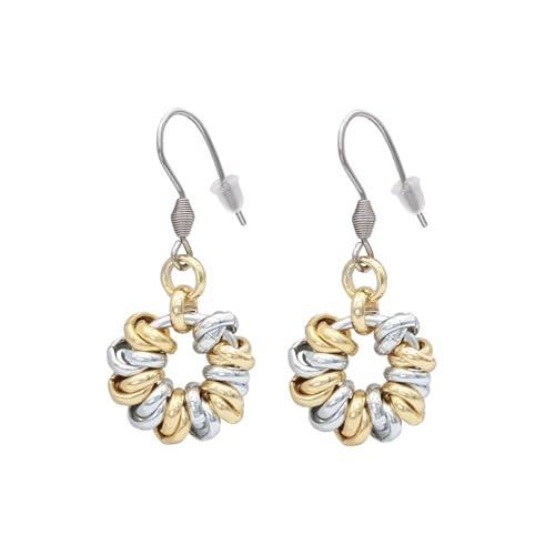 ParticolarModa Orecchini da donna pendenti tondi a cerchio con nodini intrecciati in alluminio e acciaio fatti a mano argentato dorato fumè rosè 6 mm