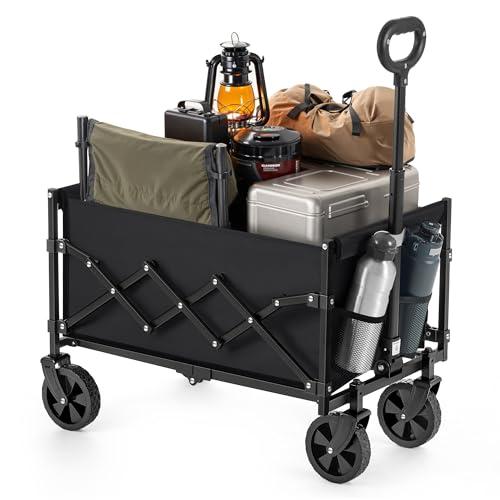 SONGMICS Carrello da Spiaggia, Capiente 90 L, Portante 180 kg, Carrello Pieghevole con Ruote, con Manico regolabile e Sacchetti per Tazze, per Spesa, Campeggio, Festa, Nero Inchiostro GFW909B01