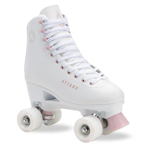 ATTABO Serena, pattini a rotelle da donna in pelle ecologica, cuscinetti ABEC-3, telaio in PP e pattina in alluminio, 54 × 32 mm, ruote PU 82A, freno in TPU, allacciatura classica, sicuri ed eleganti