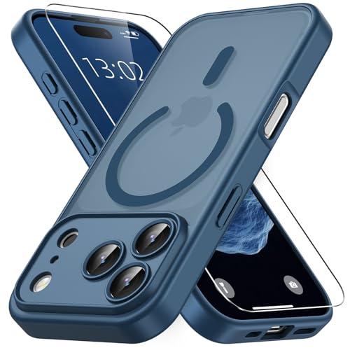 Vansdon Cover Magnetica per iPhone 17 Pro con 1 Pezzi Vetro Temperato, Compatibile con Magsafe, Protezione anticaduta di livello militare, Custodia Traslucida Opaca Sottile Antiurto-Blu Profondo