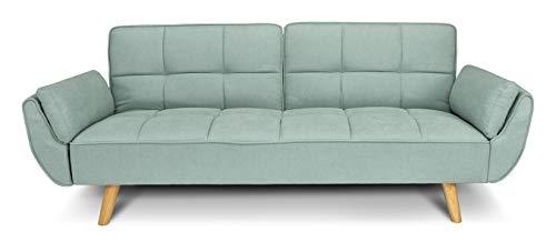 SAMIRA Divano Letto clic clac in Tessuto Verde Tiffany - Divano 3 posti mod. Ambra piede legno naturale