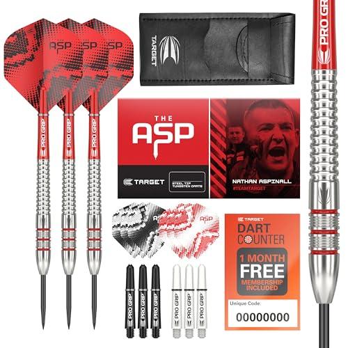 Target Darts Nathan Aspinall 22G Set di Freccette con Punta in Acciaio al tungsteno - 9 Alberi PRO Grip - 9 Voli PRO Ultra – Portafoglio Dart - Dart Counter App Coupon Bundle
