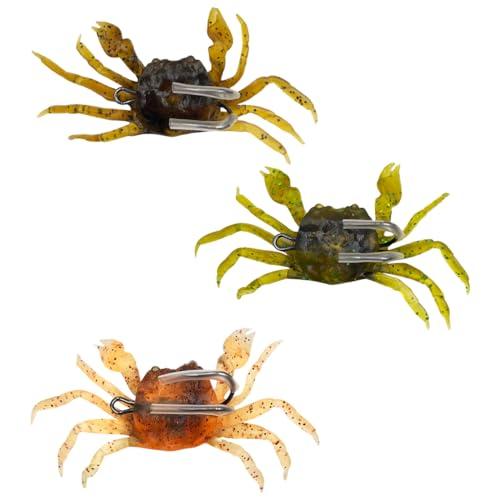 DOKRIN Esche di plastica Granchio simulato in 3 pezzi per granchio, esca da pesca, esca morbida simulata con amo, simulazione 3D, adatta per acqua dolce e salata (3 colori)
