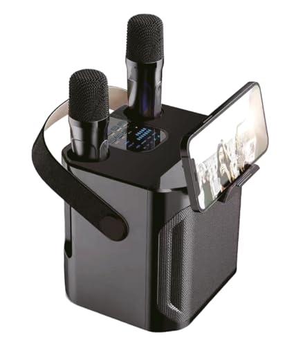 Sistema Karaoke Portatile Wireless con 2 Microfoni, Base per Telefono o Tablet