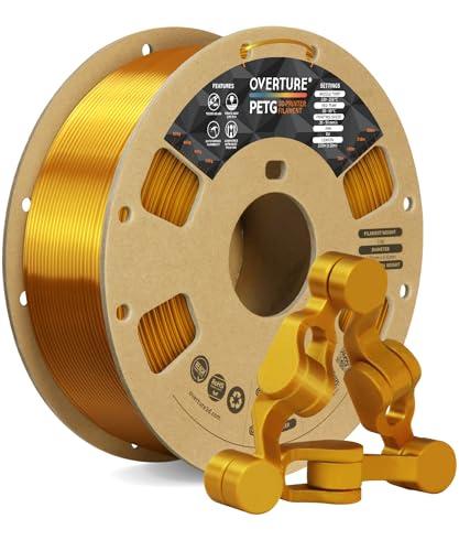 OVERTURE Filamento PETG Gold 1.75mm, 1kg Bobina(2.2lbs), Neatly Wound Durevole PETG Filament per Stampante 3D, Precisione Dimensionale +/- 0.02 mm, 3D Printer Filamento (Oro)