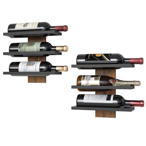 FAVOOSTY Portabottiglie da Parete per 6 bottiglie,in legno,Portabottiglie da Appendere, per cucina, Sala da Pranzo, Camera da Letto, Cantina, bar (2 set)