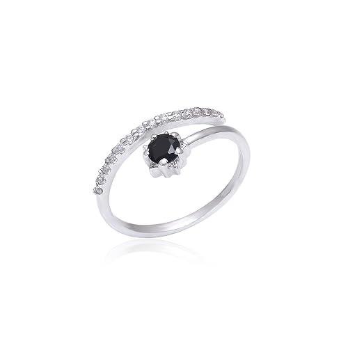 ELAMMO Anello in onice nero naturale da donna, anello in argento sterling 925 nero e zirconi cubici, anello fatto a mano
