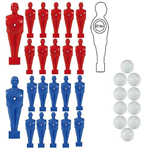 grandeemporio Calcio Balilla Serie di 22 ometti-Giocatori, 11 Rossi e 11 Blu con Foro Diametro mm.3, per aste forate, Diametro 16. Altezza cm.11 Piede Quadrato Classic. in Omaggio 10 Palline.