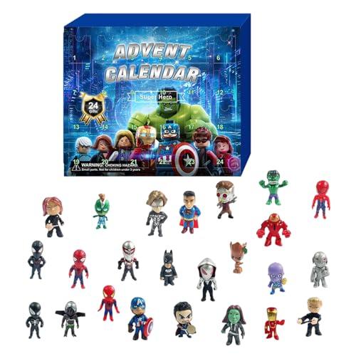 Amycute Calendario dell'Avvento 2025, Supereroi Natalizie Calendario Avvento 2025 con 24 Giocattoli Supereroi Mini, Calendario dell'Avvento per Bambini