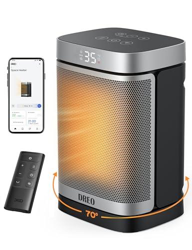 Dreo Riscaldatore intelligente per spazio, Riscaldatore elettrico in ceramica PTC oscillante a 70° con termostato, Telecomando, 3 modalità 3 velocità, Modalità ECO per risparmio energetico