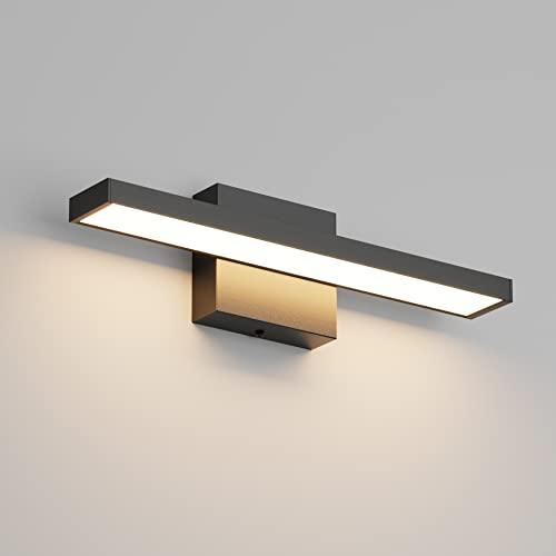 Klighten Lampada a LED per specchio da bagno, 40 cm, 12 W, IP44, lampada da bagno, lampada da bagno, lampada da parete, moderna, 1080 lm, 3000 K, luce bianca calda, 60 LED, 110 V-240 V, nero