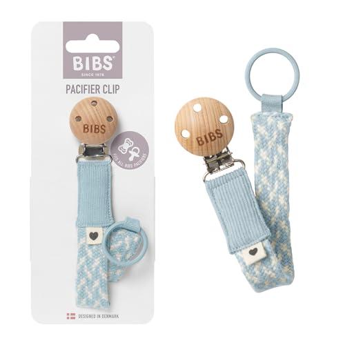 BIBS Pacifier Clip. Catenella per succhietto. Cotone 100% biologico. Disegnato in Danimarca. Cotone 100% biologico, Misura unica, Baby Blue/Ivory