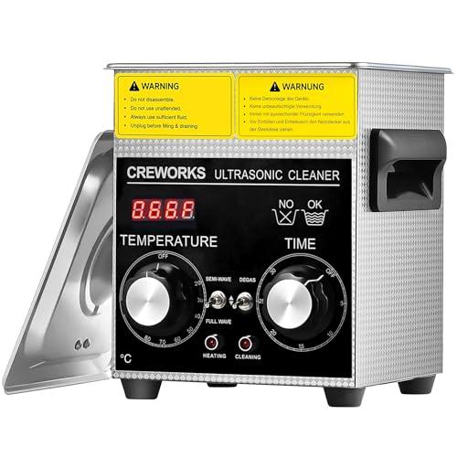 CREWORKS 2L Pulitore Ultrasuoni con 100W Riscaldatore e Timer 60W Vasca Ultrasuoni in Acciaio Inossidabile con Modalità Degas e Delicata Lavatrice Ultrasuoni per Gioielli Occhiali Orologi