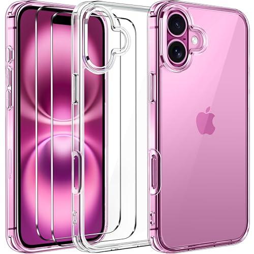 iVoler Anti Ingiallimento Chiaro Cover per iPhone 16 6.1 Pollice con 2 Pezzi Pellicola Vetro Temperato e Cornice di Installazione, [Antiurto di Grado Militare] Custodia Trasparente Sottile Case