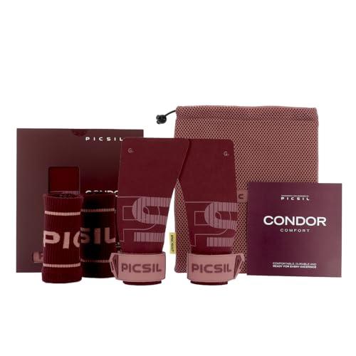 PICSIL - Paracalli Condor, Grips Professionali per Protezione Mani, Uso con Magnesio, con Astuccio e Polsini, Ideale per Cross Training, Calistenics, e Fitness (Burgundy, G)