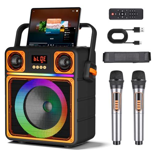 Karaoke con 2 Microfoni Senza Fili, Altoparlante Portatile Bluetooth con Luci LED, Professionale Completo Karaoke per Adulti, Casse Karaoke con Microfono Supporto TWS/USB/TF/AUX/FM, per Home Party