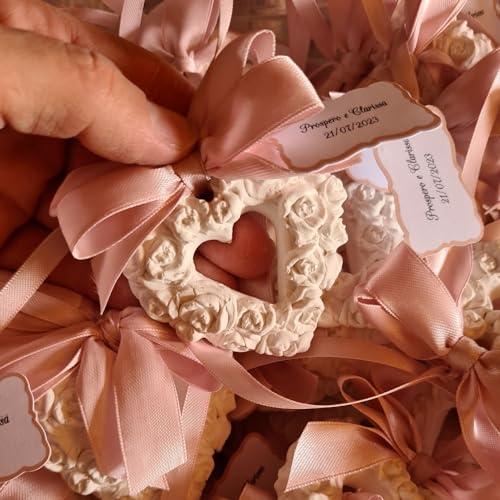 10 Gessetti profumati cuore con rose,matrimonio,pizzo,segnaposto,bomboniera