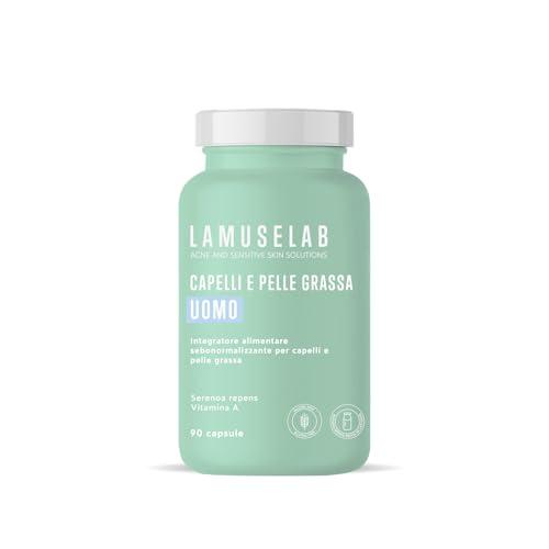 LAMUSELAB Integratore Hair Sebonorm Uomo Con Estratti Vegetali Vitamine e Minerali, per il Benessere dei Capelli, Antiossidante per la cura della Pelle, Senza Glutine, 90 Capsule