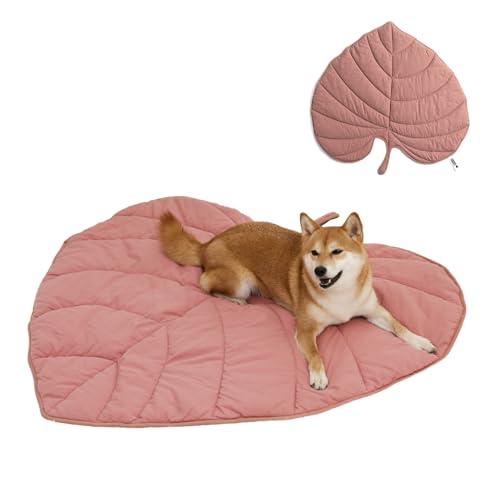 FUNNY FUZZY Coperta per cani e gatti, 119 x 109 cm, con motivo a foglie, lavabile in lavatrice, double-face, per letto, divano, pavimenti, mobili, colore: rosa anturio