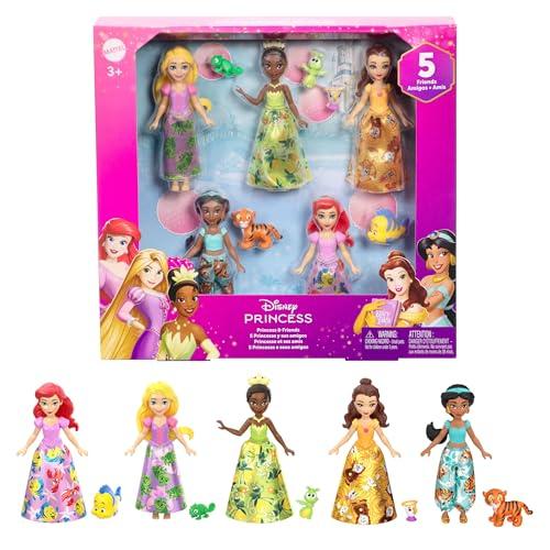Mattel Disney Princess - Principessa e Amico Multipack, set con 5 mini bambole snodate e 5 personaggi amici abbinati, ispirati ai film Disney, giocattolo per bambini, 3+ anni, JBL33