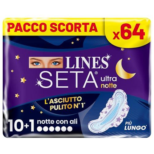 Lines Seta Ultra Assorbenti Ultra Notte con Ali, Pacco Scorta, Confezione da x64 pezzi