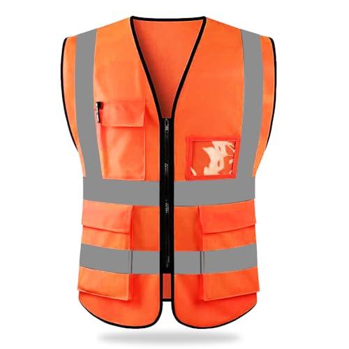 HYCOPROT Gilet di Sicurezza Antinfortunistici Alta Visibilità Giacca da lavoro riflettente ad alta visibilità manageriale Gilet Zip Brace Security