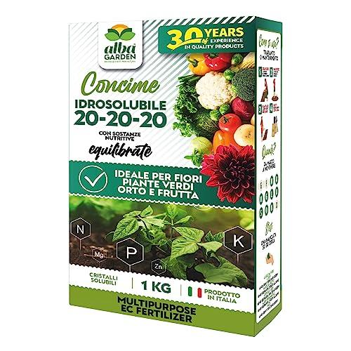 Albagarden - Concime Idrosolubile Per Piante Verdi Fiori Orto E Frutta - Fertilizzante Universale Equilibrato 20 20 20 - Polvere A Base Azoto Fosforo Potassio x 1 kg