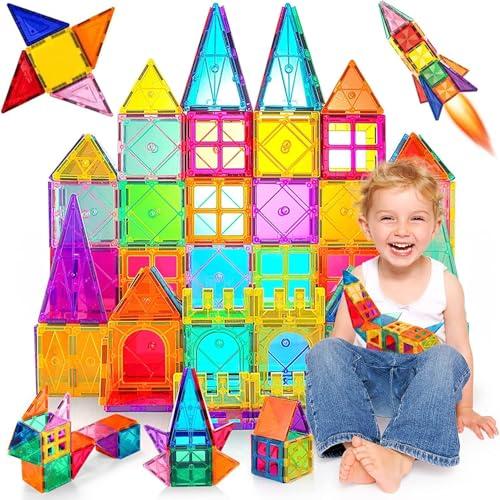 Katiago Costruzioni Magnetici per Bambini 80 Pezzi 3D Educativo Blocchi Set Giocattoli STEMS Creatività Montessori per 3+ Ragazze di Anni