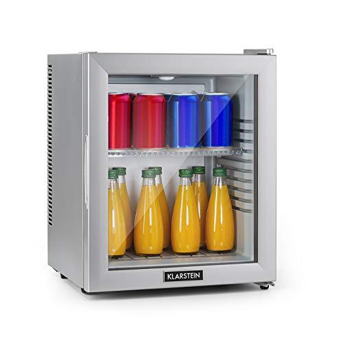 Klarstein Brooklyn Mini Frigo, Frigo Portatile da Camera, Frigorifero Piccolo Silenzioso da Ufficio, Mini Frigo Bar con Illuminazione Interna e Ripiani Rimovibili, Frigo Bar da Campeggio 12-18°C, 23L