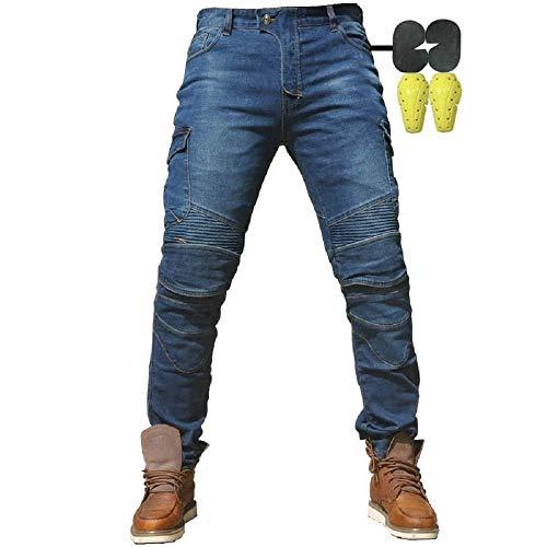 Uomo Moto Biker Jeans Rinforzato Protezione Pantaloni Linning Includono Armature Motorcycle Pants (XL=34W / 32L, Blu)