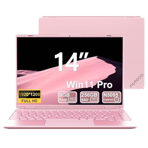 PC Portatile 14 Pollici Win11 Pro Celeron N5095 Computer Portatile 8GB RAM+256GB SSD Estension 1TB (TF 1TB) 1920 * 1200 Notebook Type-C Mini HDMI Mouse Senza Fili Tastiera Italiana Membrana-Rosa