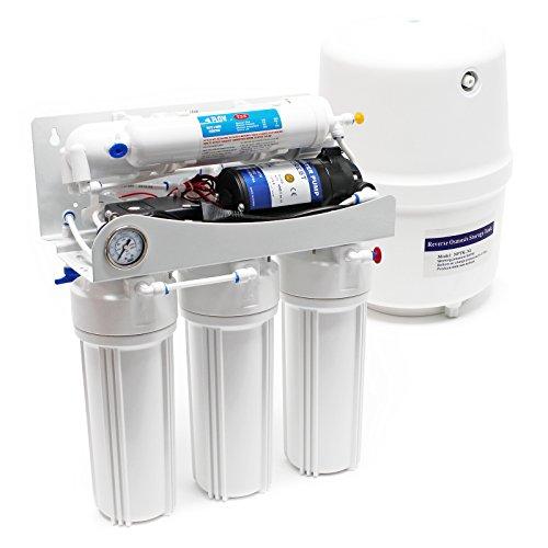 Naturewater Impianto osmosi inversa, filtrazione a 5 stadi 180 l/giorno, con pompa, serbatoio e manometro
