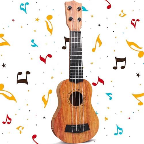 Plastica Chitarra Giocattolo, Plastica Ukulele Bambini, Mini Chitarra Bambini, Musica Giocattoli Educativi, con 4 Corde Regolabili, per Principiante (Colore chiaro caffè, 38 CM)