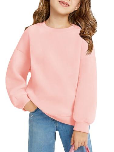 Haloumoning Felpa da ragazza, girocollo, oversize, per bambini, leggera, sportiva, a maniche lunghe, tinta unita, basic 5-14 anni, Colore: rosa., 11-12 Jahre
