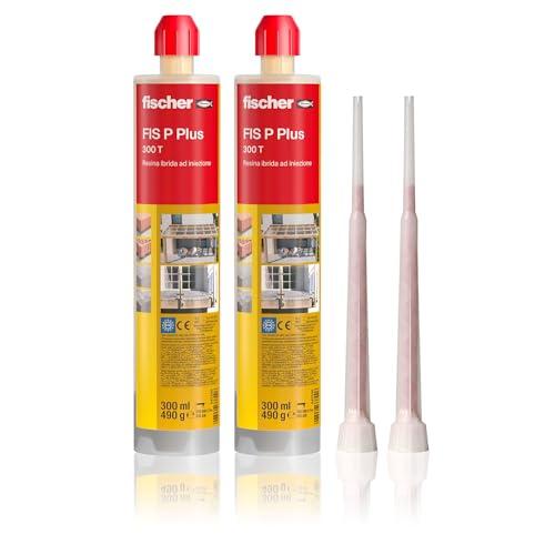 Fischer Bi-Pack Tassello Chimico FIS P PLUS 300 T, Ancorante Resina Poliestere per Fissaggio Tende da Sole, Antenna tv, Scale in Cemento, Mattone Forato, 2x 300ml