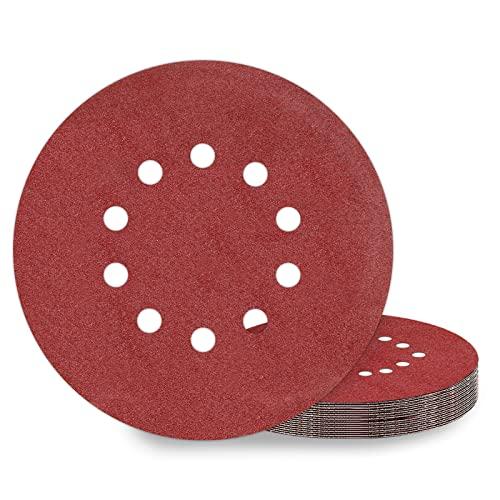 KONGMING Dischi Abrasivi 225 mm 10 pezzi 10 Fori Grana P120 Rotondi di Carta Vetrata per Levigatrici a Collo Lungo Smerigliatrici per Cartongesso Parete e Levigatrice a Soffitto