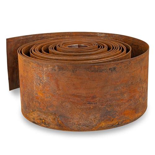 UNIGARDIA Bordura per Giardino in Acciaio Corten 10 m - Bordura per Aiuola in Metallo, Altezza 14 cm - Installazione Facile - Bordo per Prato in Ruggine, 1 Paio di Guanti Inclusi